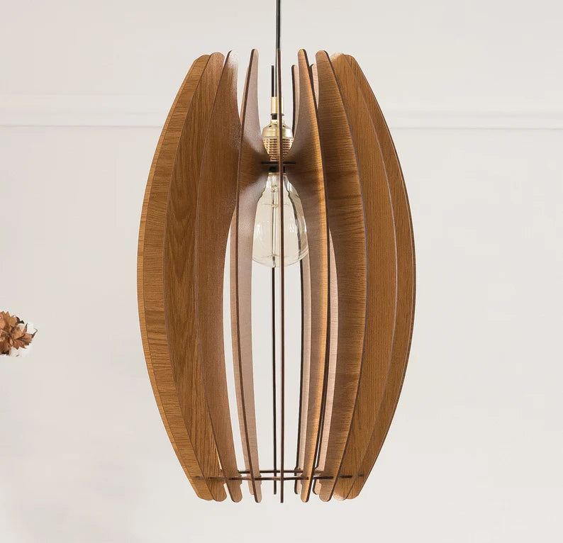 Wooden Lamp Shade, Pendant Light, Wood Ceiling Fixture, Modern Chandelier, Kitchen Lighting, Mid Century Design, Hanging Light, Nordic Style