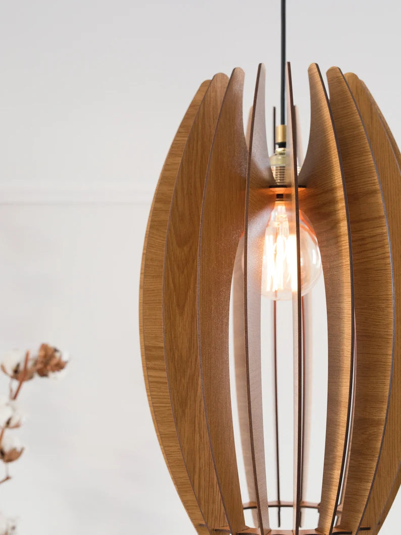 Wooden Lamp Shade, Pendant Light, Wood Ceiling Fixture, Modern Chandelier, Kitchen Lighting, Mid Century Design, Hanging Light, Nordic Style