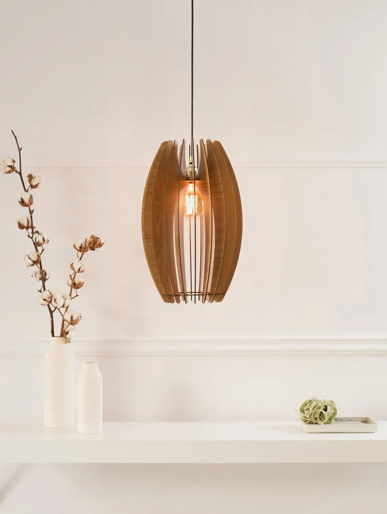 Wooden Lamp Shade, Pendant Light, Wood Ceiling Fixture, Modern Chandelier, Kitchen Lighting, Mid Century Design, Hanging Light, Nordic Style