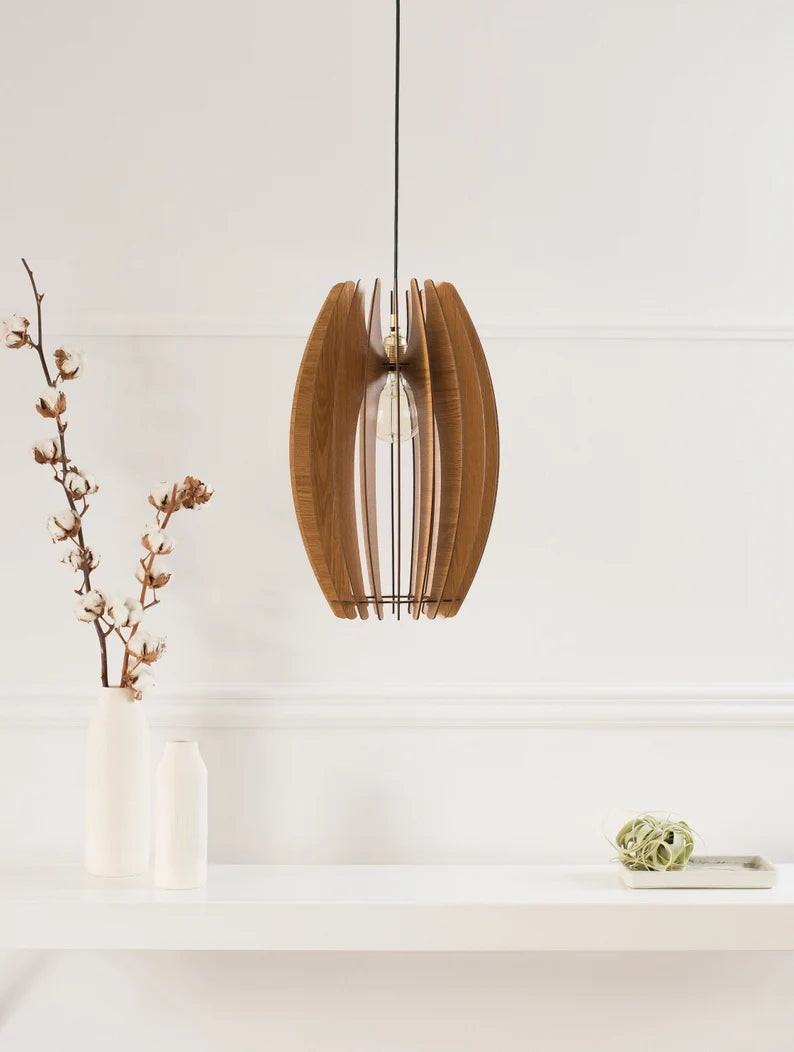 Wooden Lamp Shade, Pendant Light, Wood Ceiling Fixture, Modern Chandelier, Kitchen Lighting, Mid Century Design, Hanging Light, Nordic Style