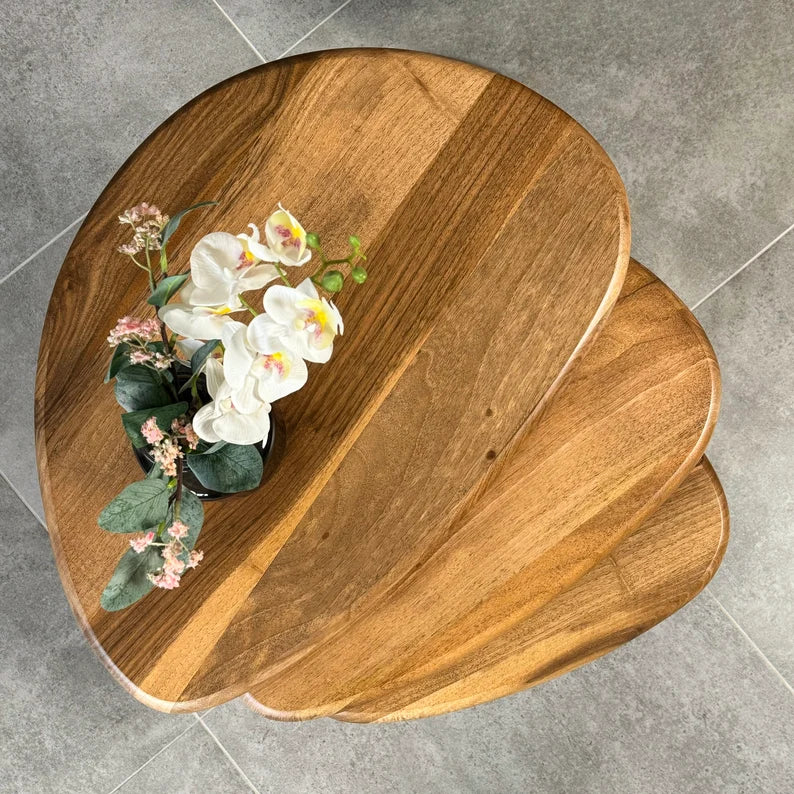 Nesting Coffee Table Set Walnut Side Table Mid Century Modern Living Room Furniture Housewarming Gift