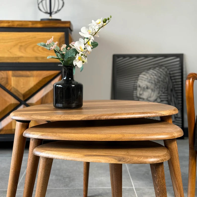 Nesting Coffee Table Set Walnut Side Table Mid Century Modern Living Room Furniture Housewarming Gift