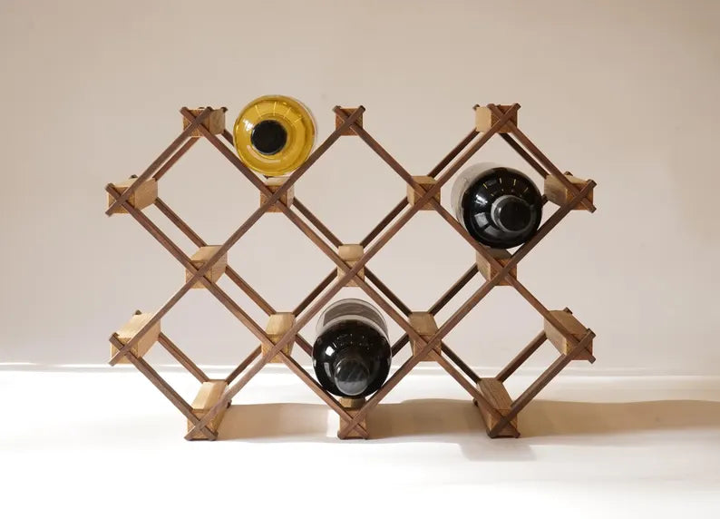 Custom Solid Wood Wine Rack // Hand Made // European Oak and American Black Walnut