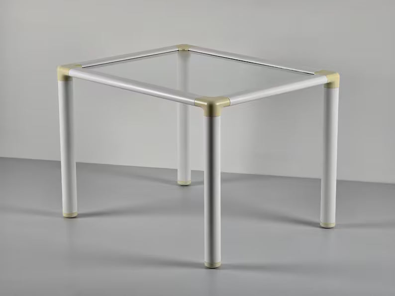Postmodern Design - Vintage Side Table With Tubular Plastic Frame & Glass Top - Vintage Furniture - Holland, 1980s.