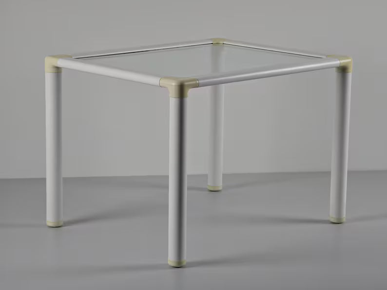 Postmodern Design - Vintage Side Table With Tubular Plastic Frame & Glass Top - Vintage Furniture - Holland, 1980s.