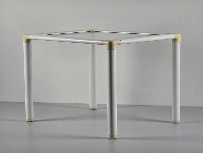 Postmodern Design - Vintage Side Table With Tubular Plastic Frame & Glass Top - Vintage Furniture - Holland, 1980s.